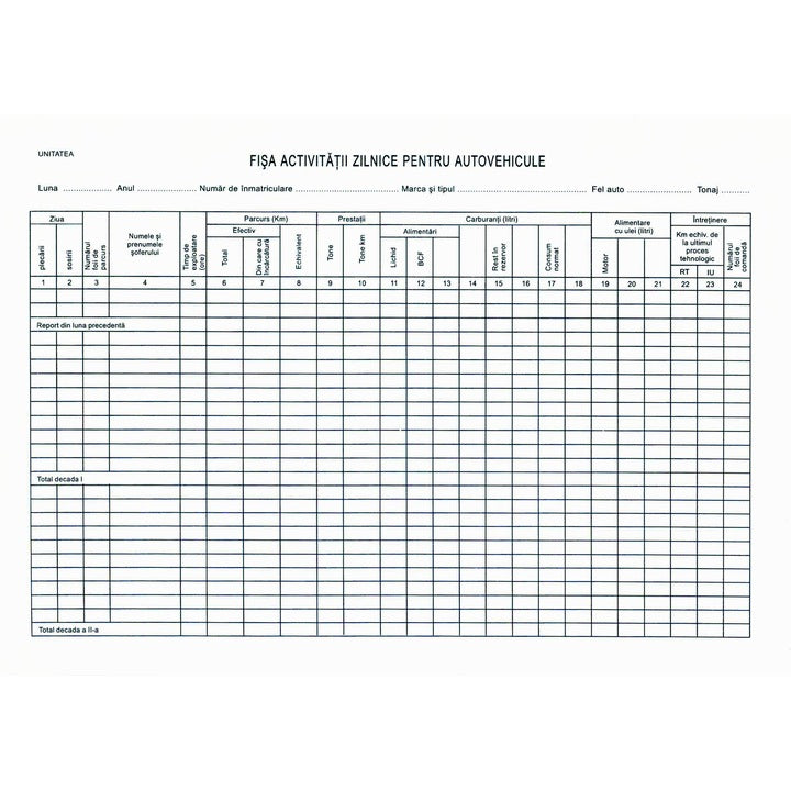 Fisa activitati zilnice autovehicule