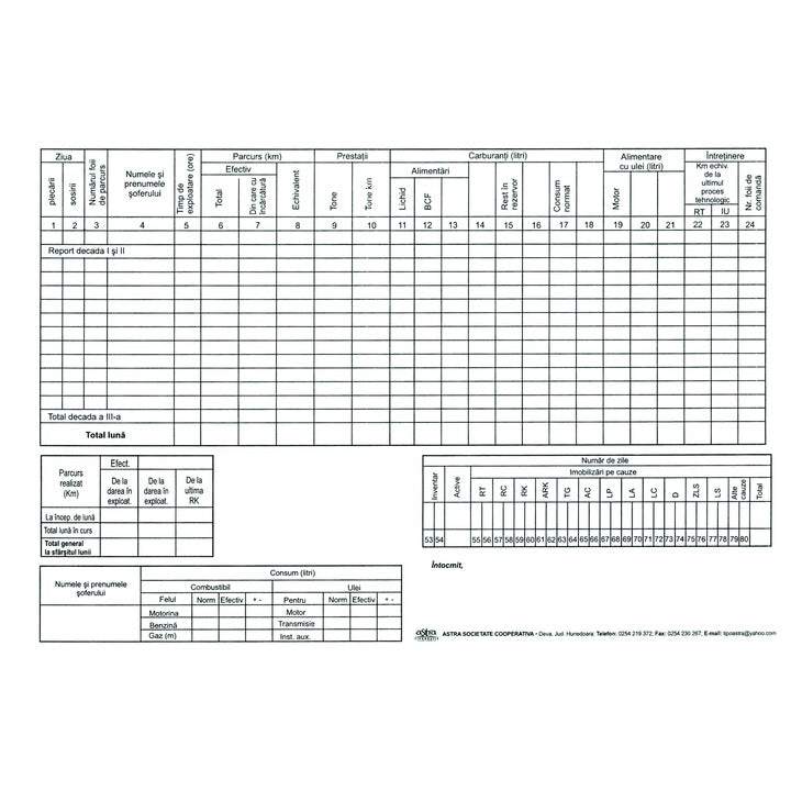 Fisa activitati zilnice autovehicule