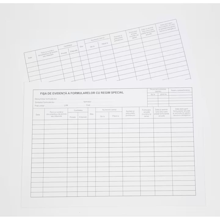 Fisa de evidenta a formularelor cu regim special