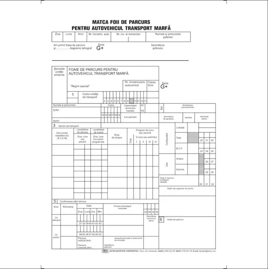 Foaie de parcurs marfa G+