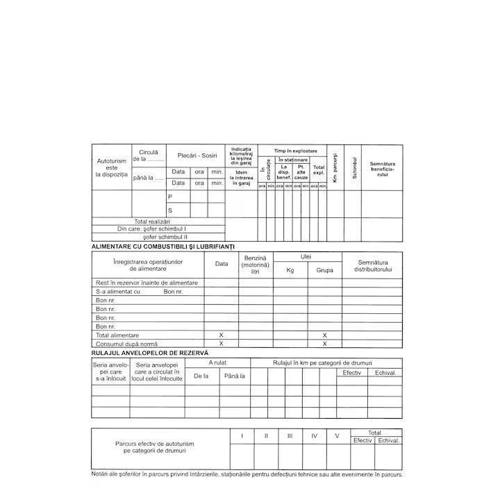 Foaie de parcurs autovehicule