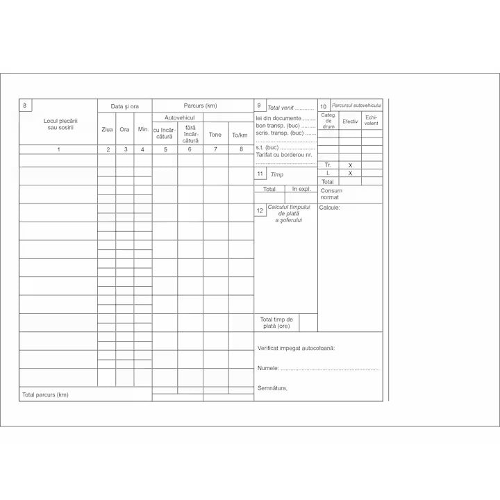 Foaie de parcurs marfa A5 cerneala verde