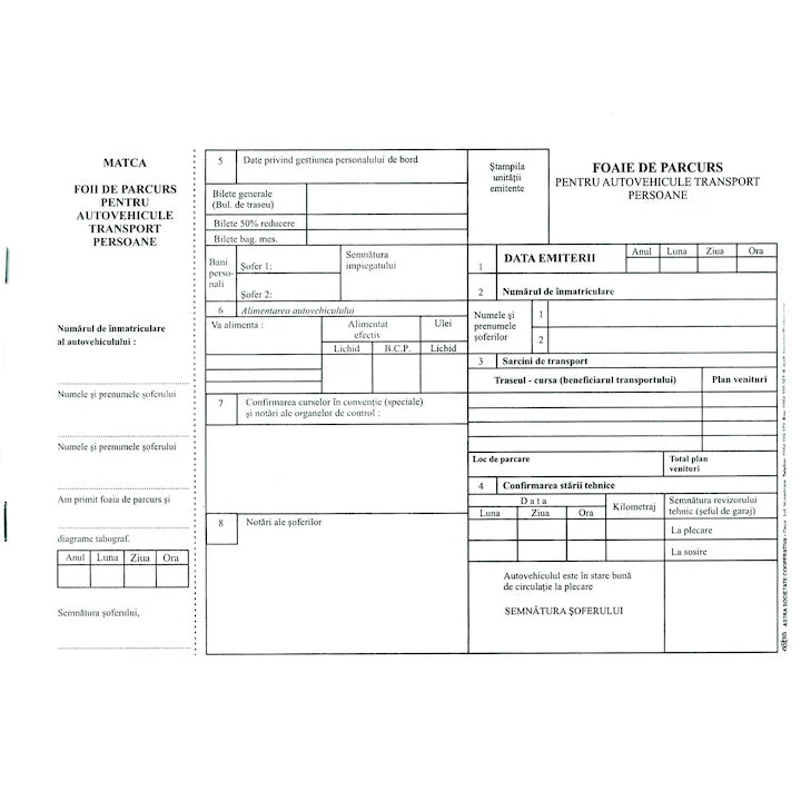 Foaie de parcurs persoane A4