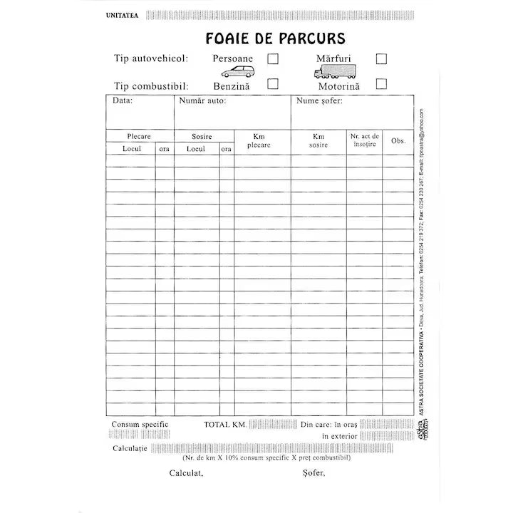 Foaie de parcurs persoane + marfa A5