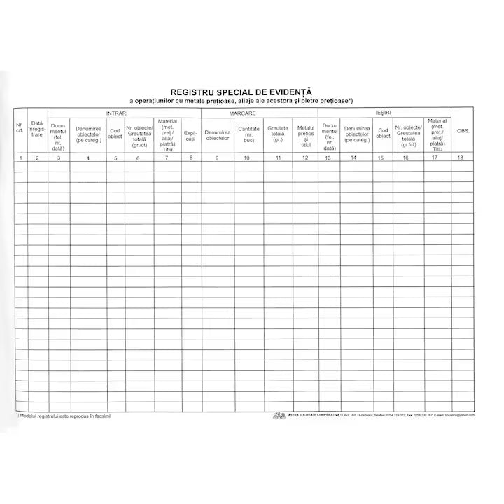 Registru operatii metale pretioase A3
